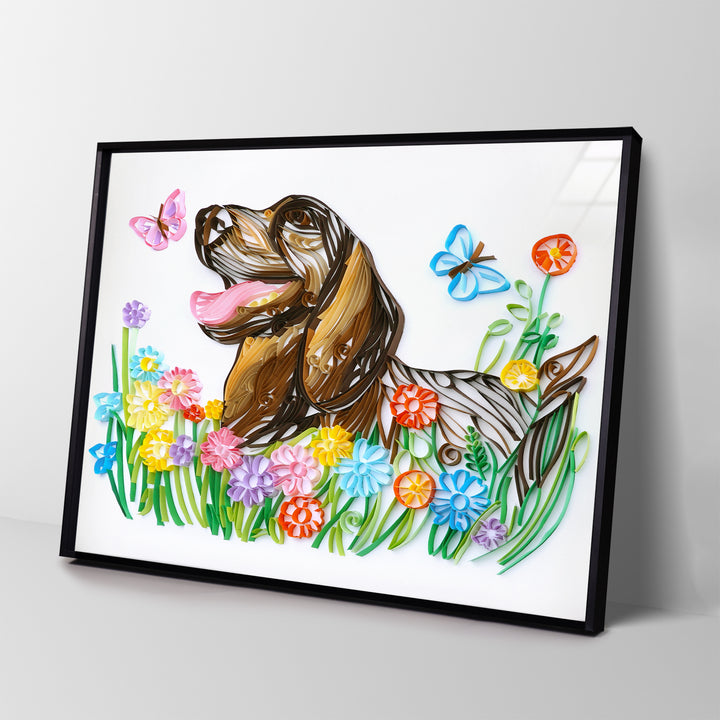 Dachshund and Flowers - Paper Quilling & Filigree Painting Kits（Standard Size）
