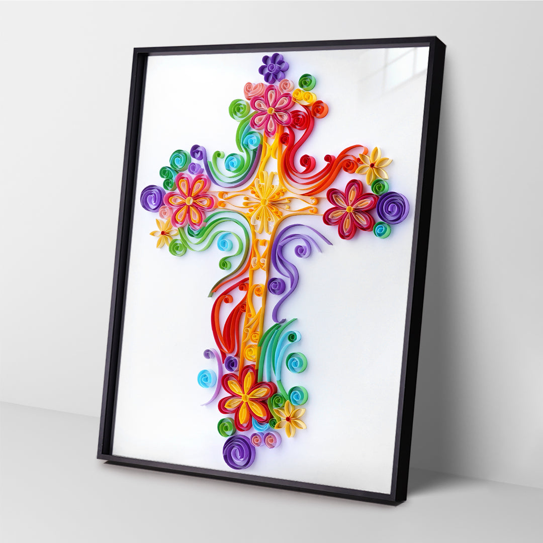 Cross with Flowers - Paper Filigree Painting Kit（Standard Size）