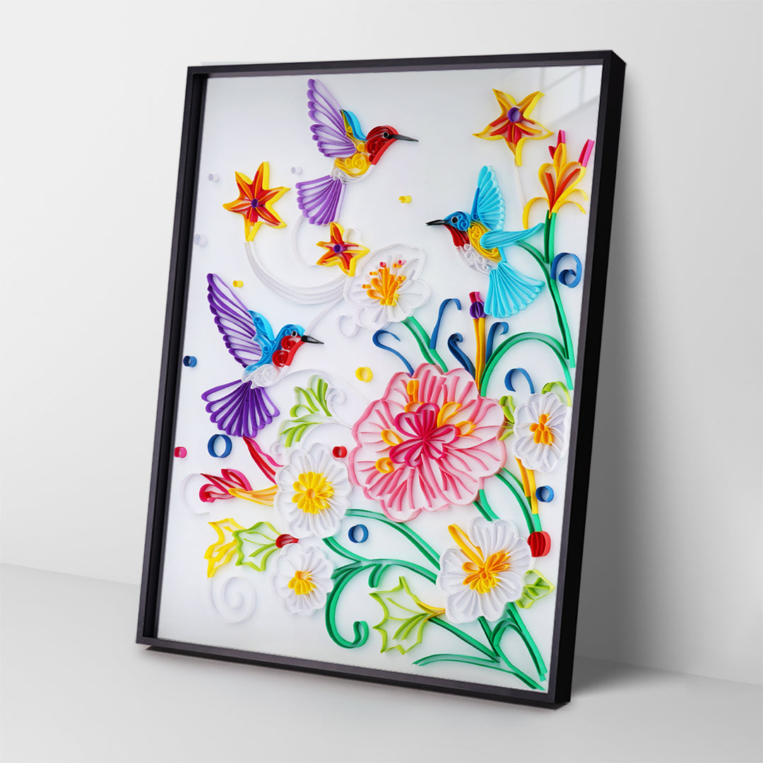 Hummingbirds with Flowers - Paper Filigree Painting Kit（Standard Size）