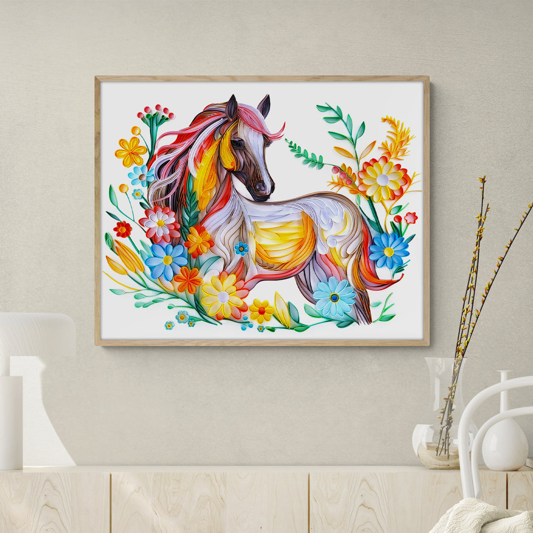 Horse with Flowers - Paper Quilling & Filigree Painting Kits（Standard Size）