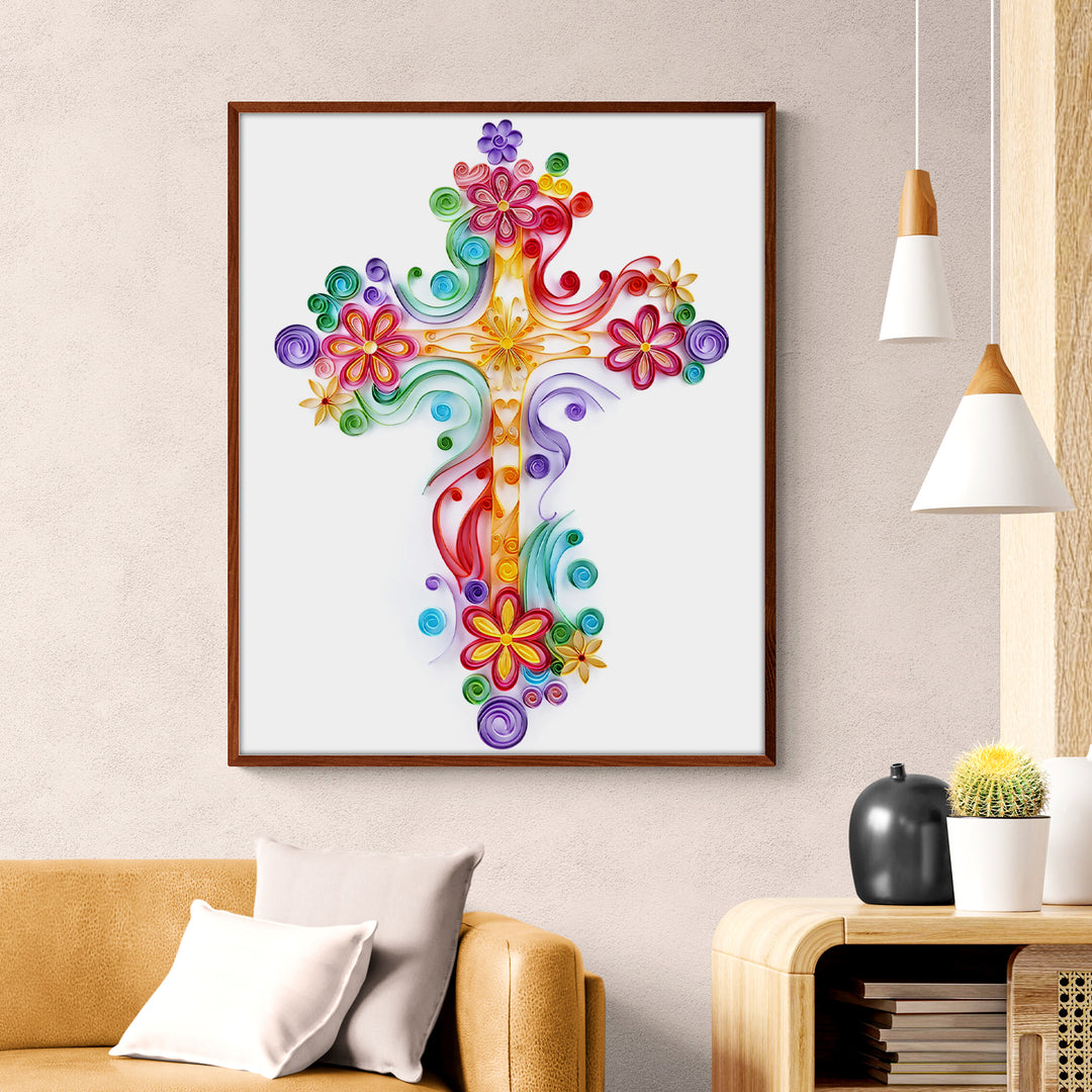 Cross with Flowers - Paper Quilling & Filigree Painting Kits（Standard Size）