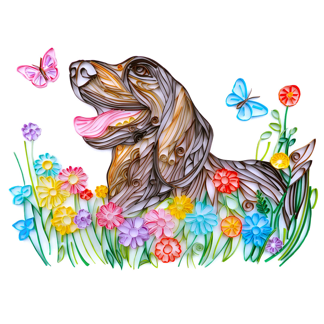 Dachshund and Flowers - Paper Quilling & Filigree Painting Kits（Standard Size）