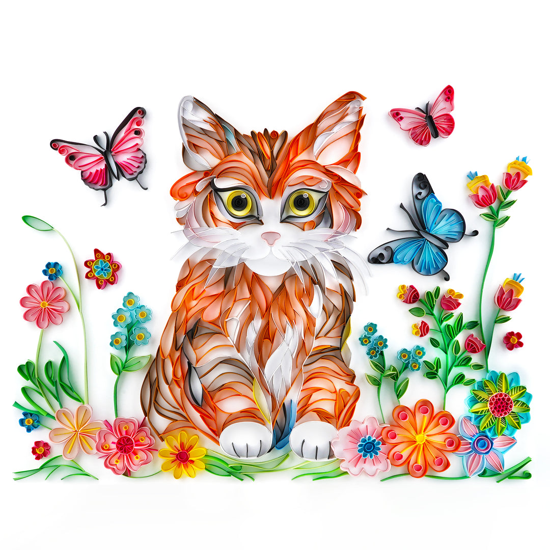 Cat with Flowers - Paper Quilling & Filigree Painting Kits（Standard Size）