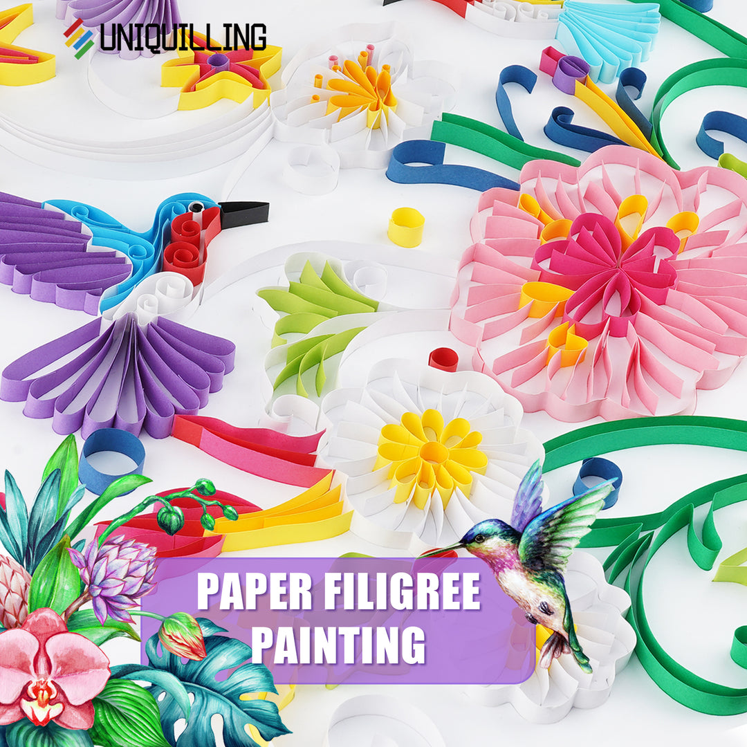 Hummingbirds with Flowers - Paper Filigree Painting Kit（Standard Size）