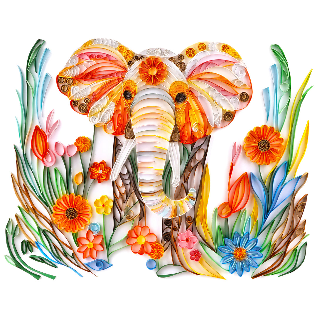 Elephant with Flowers - Paper Quilling & Filigree Painting Kits（Standard Size）