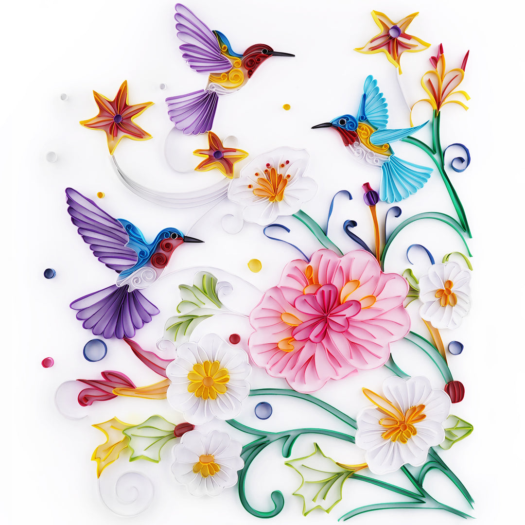 Hummingbirds with Flowers - Paper Quilling & Filigree Painting Kits（Standard Size）