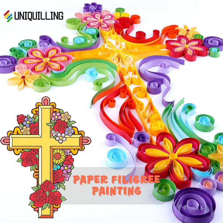 Cross with Flowers - Paper Filigree Painting Kit（Standard Size）