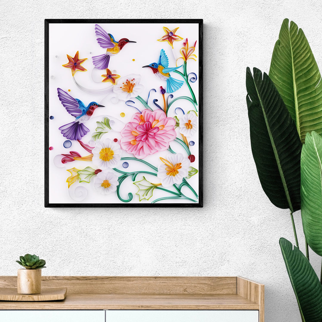 Hummingbirds with Flowers - Paper Filigree Painting Kit