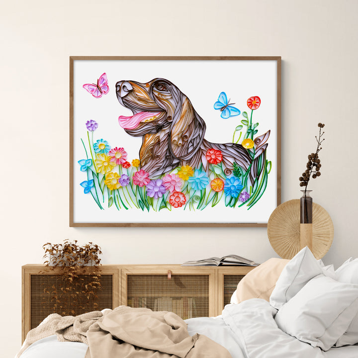 Dachshund and Flowers - Paper Quilling & Filigree Painting Kit