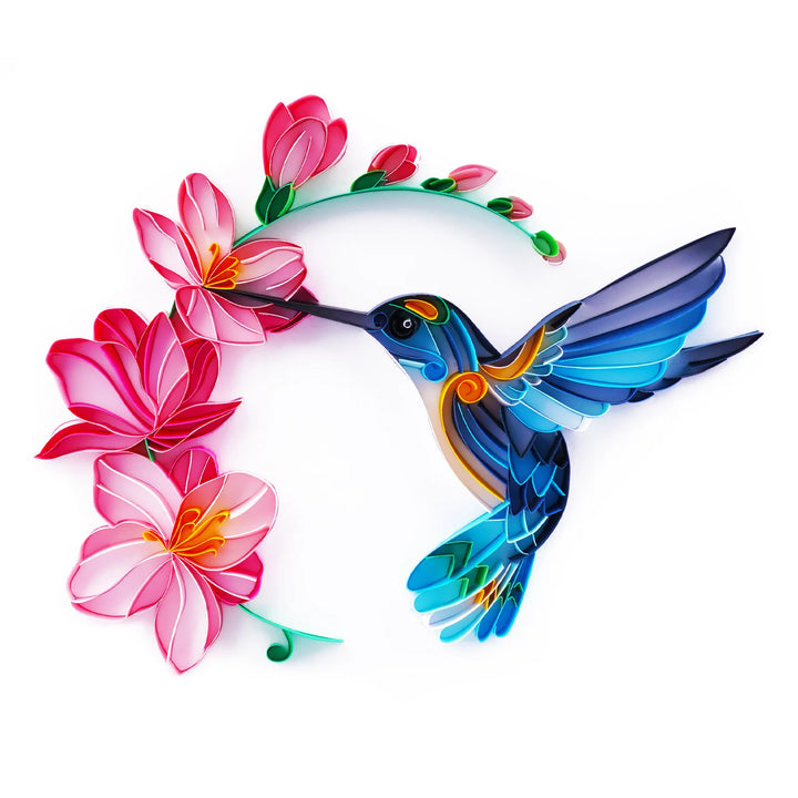 Hummingbird with Flowers - Paper Quilling & Filigree Painting Kits（Standard Size）