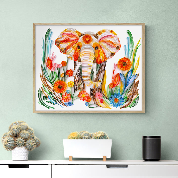 Elephant with Flowers - Paper Quilling & Filigree Painting Kits（Standard Size）