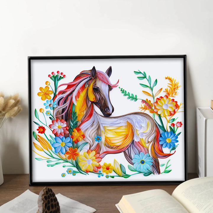 Horse with Flowers - Paper Filigree Painting Kit（Standard Size）