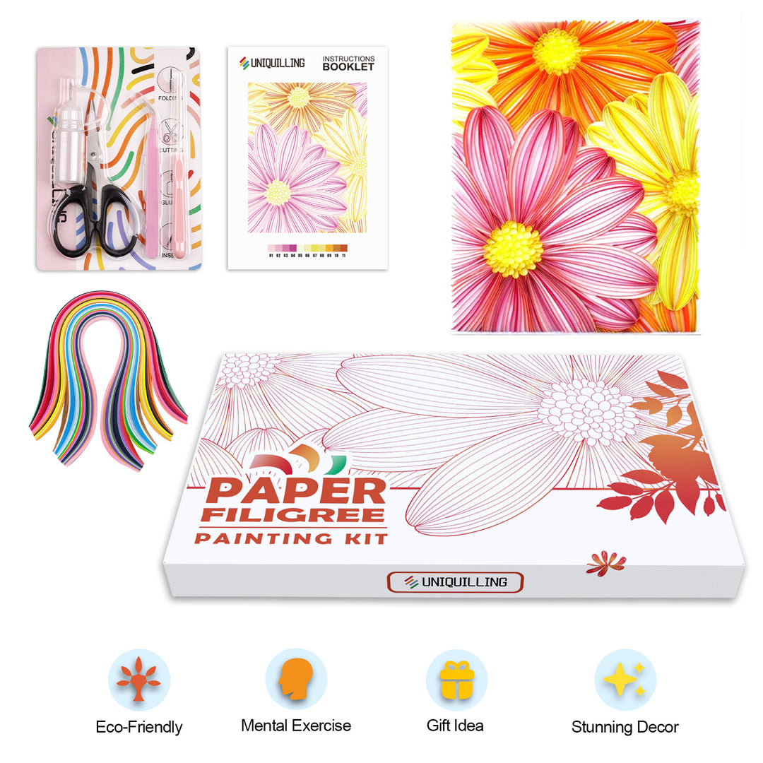 Blooming Flowers - Paper Quilling & Filigree Painting Kit