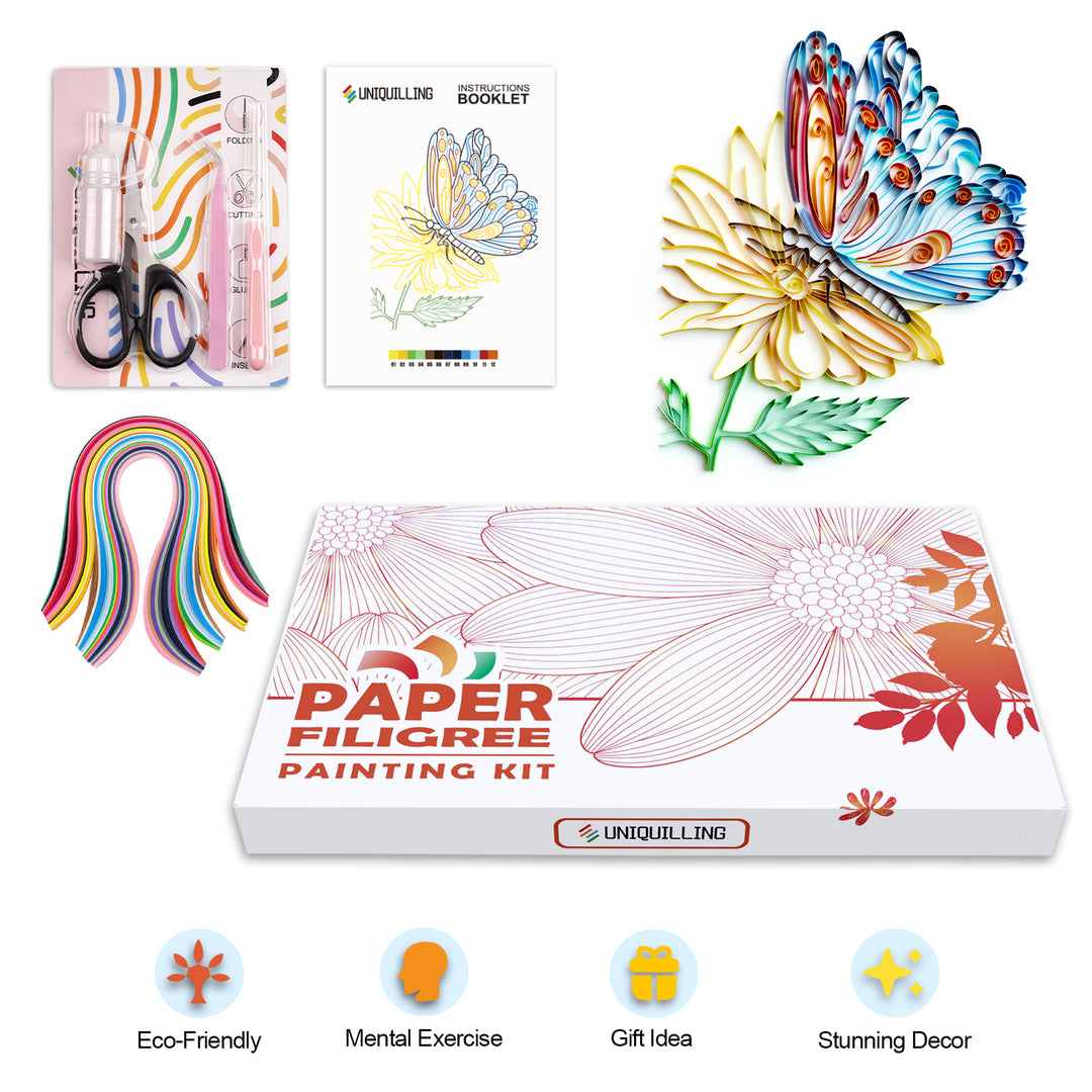 Butterfly with Flower - Paper Quilling & Filigree Painting Kit