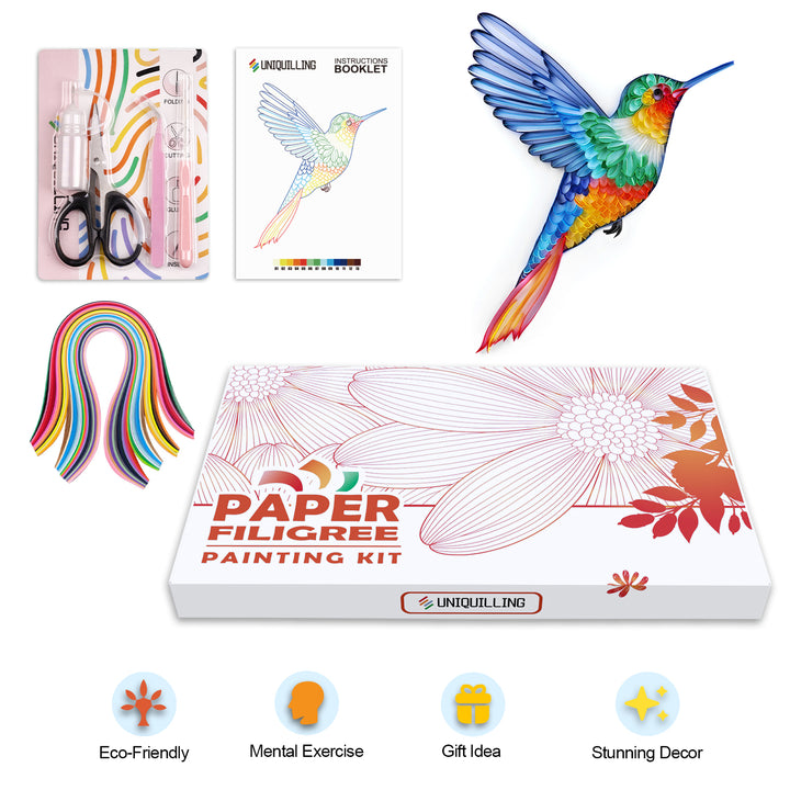 Colorful Hummingbird - Paper Quilling & Filigree Painting Kit