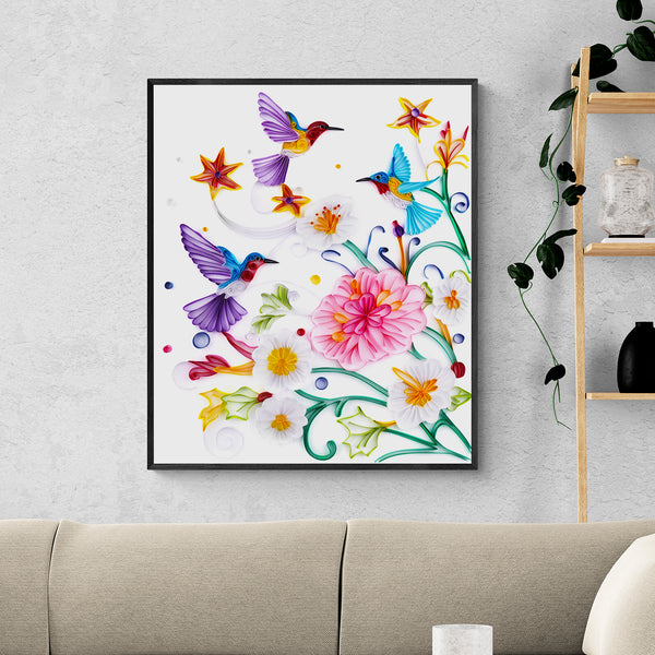 Hummingbirds with Flowers - Paper Quilling & Filigree Painting Kit
