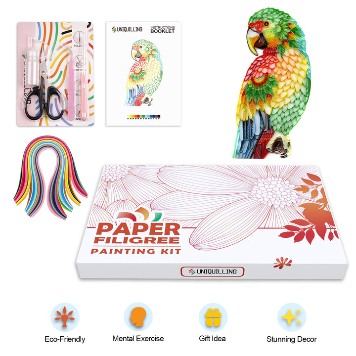 Rainbow Parrot - Paper Quilling & Filigree Painting Kit