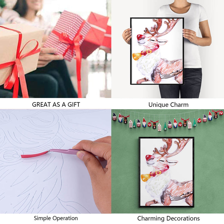 Christmas Reindeer - Paper Filigree Painting Kit（Standard Size）