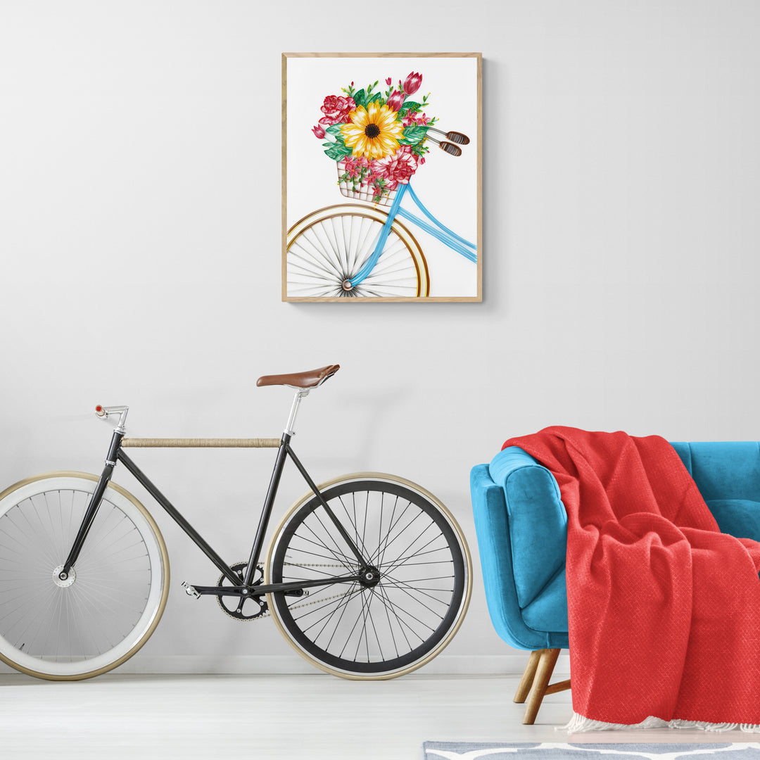 Bicycle with Flower Basket - Paper Filigree Painting Kit（Standard Size）