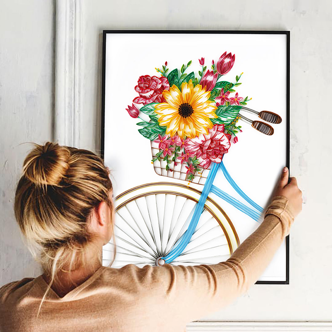 Bicycle with Flower Basket - Paper Filigree Painting Kit（Standard Size）
